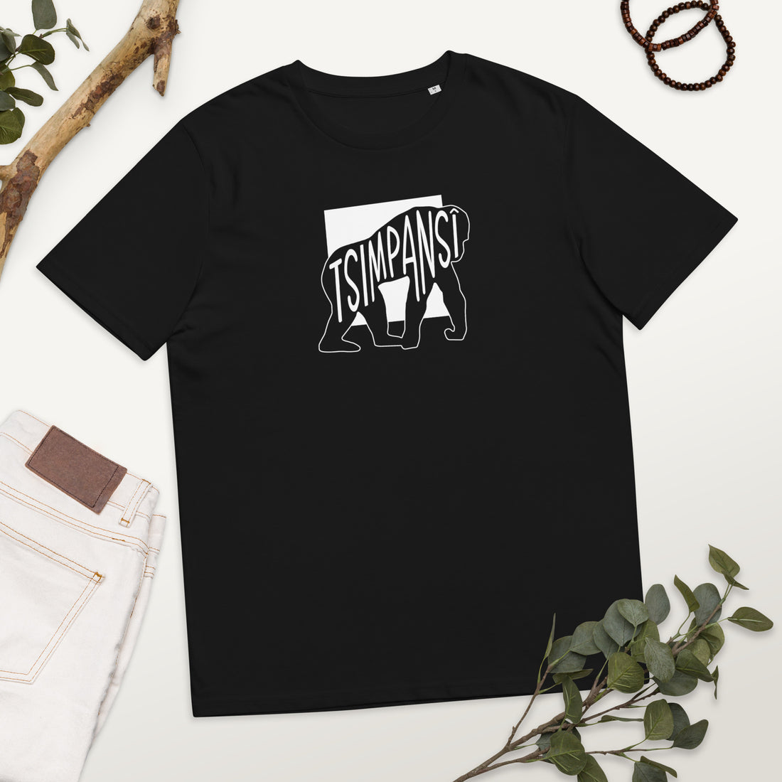 Chimpanzee Tsimpansî Unisex Organic Cotton T-shirt Black White Welsh