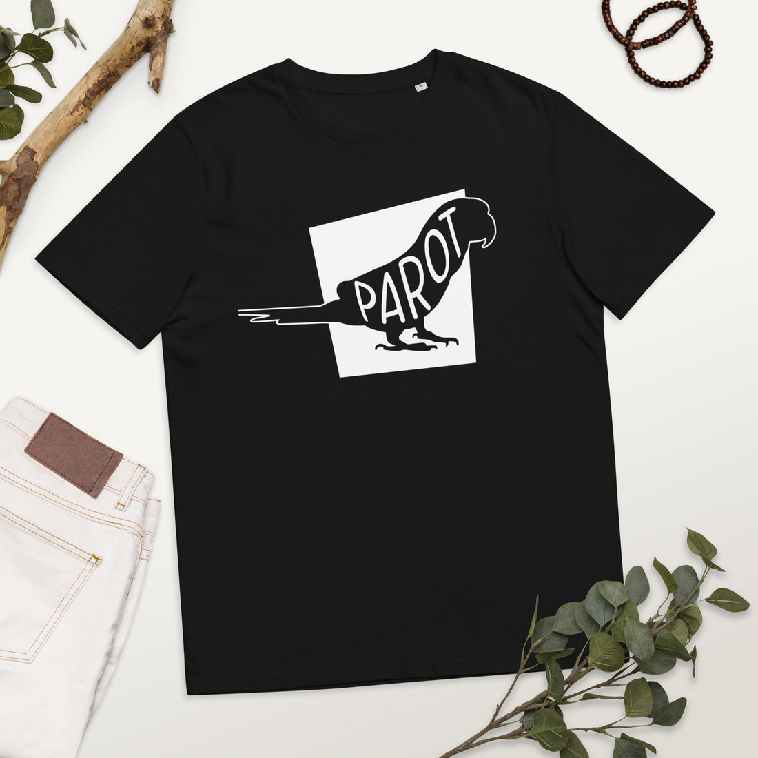 Parrot parot Unisex organic cotton t-shirt black welsh