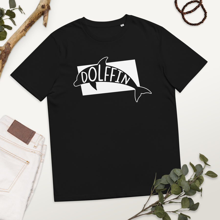 Dolphin Dolffin Unisex organic cotton t-shirt Black Adult Welsh