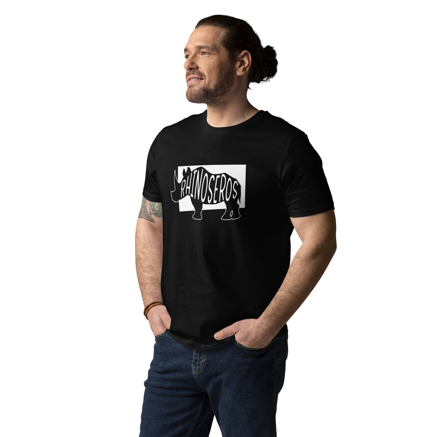 Rhinoceros Rhinoseros Unisex Organic Cotton T-shirt Black White Welsh