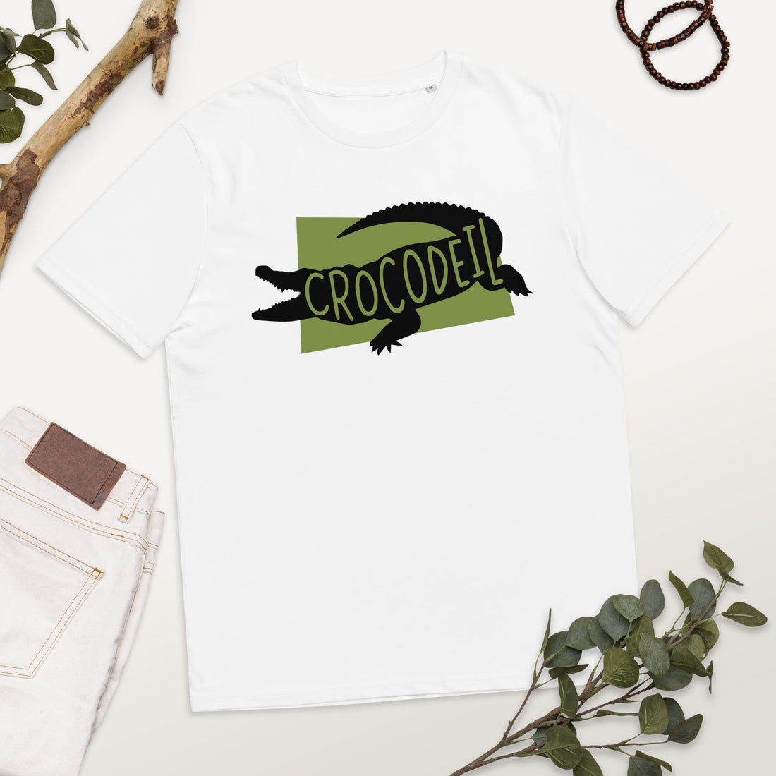 Crocodile Crocodeil Unisex organic cotton t-shirt white colour welsh