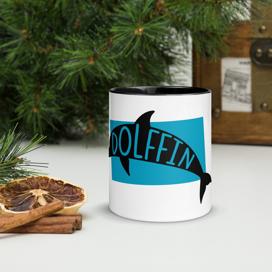 Dolphin Dolffin Mug with Colour Inside Welsh