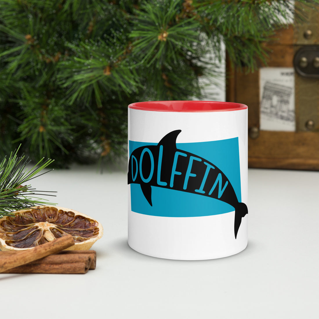 Dolphin Dolffin Mug with Colour Inside Welsh